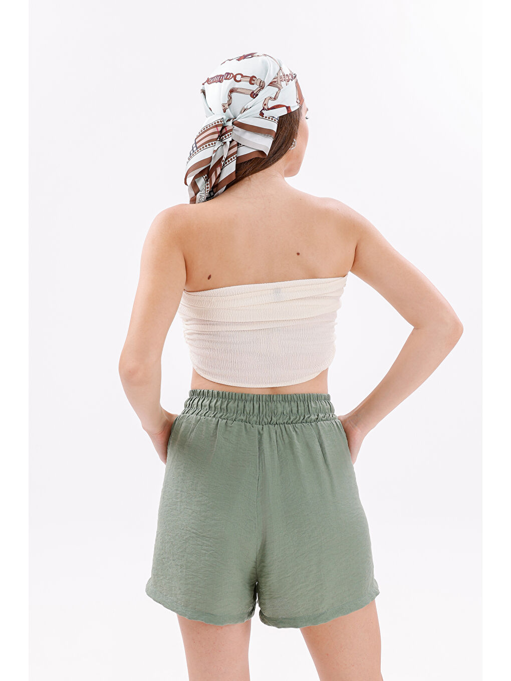 Yeşil Genıus Store Kadın Şort Aerobin Pamuklu Cepli Çekmez Kumaş Beli Lastikli Şort-4