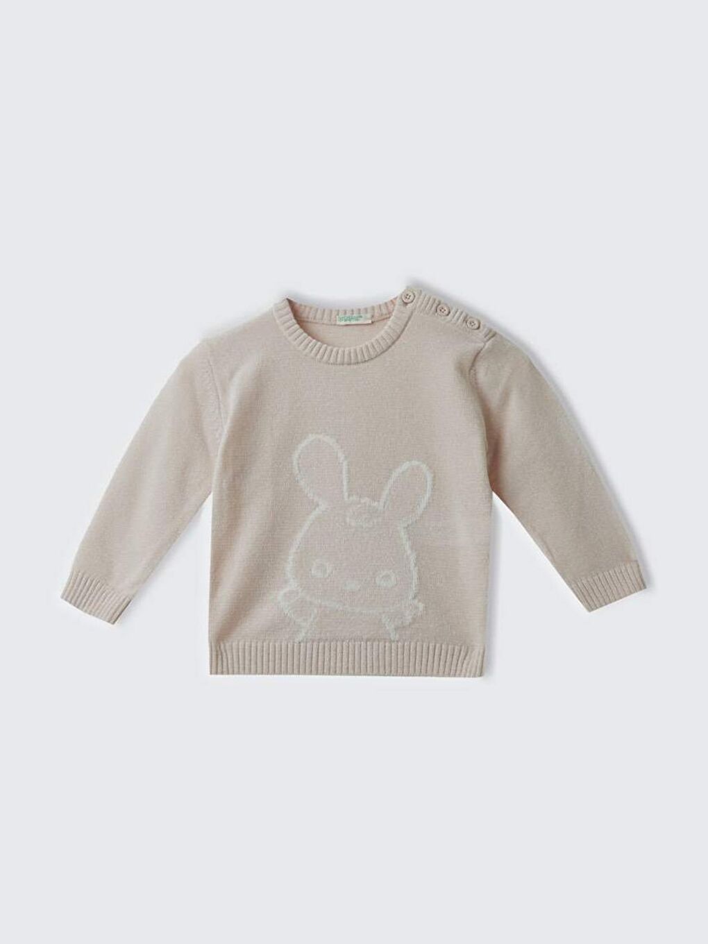 Bebek Toz Pembe Önü Tavşan İşlemeli Omzu Düğme Detaylı Bisiklet Yaka Kazak