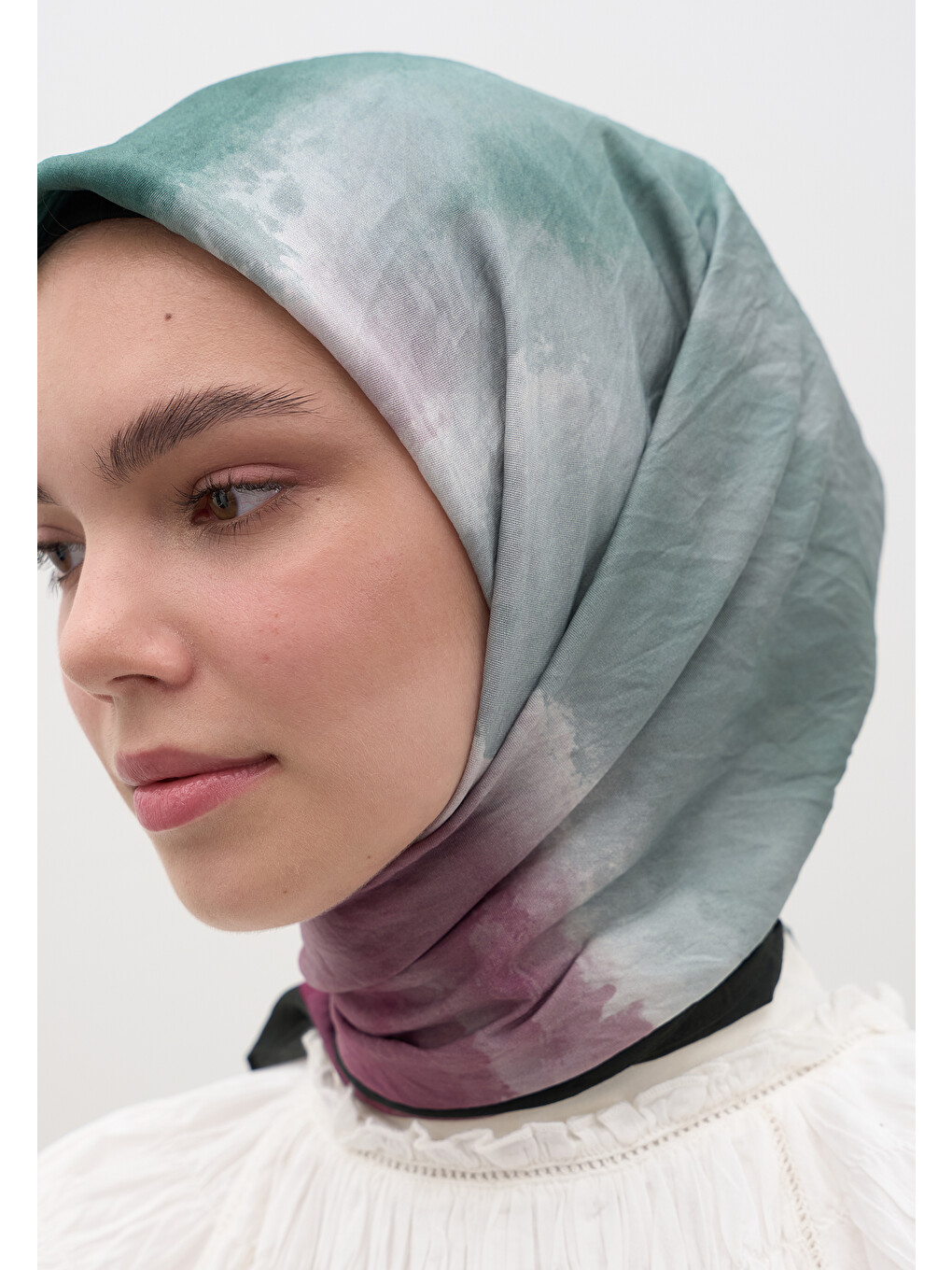 Ombre Desen Pamuklu Viskon Eşarp Mint Yeşili-5