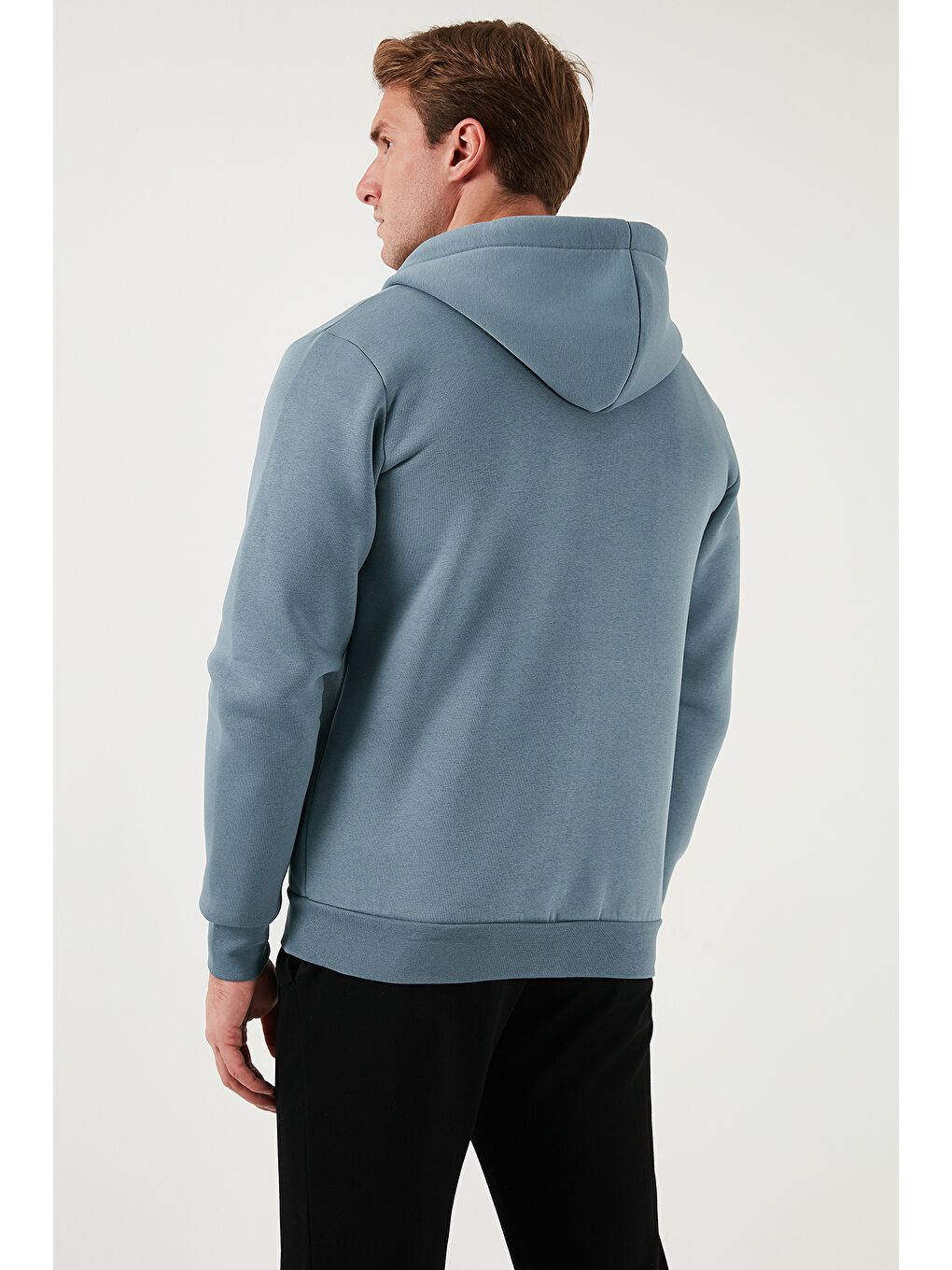 Gri Slim Fit Kapüşonlu  İçi Tüylü Yumuşak Şardonlu Kışlık Fermuarlı Sweatshirt 5905340-6