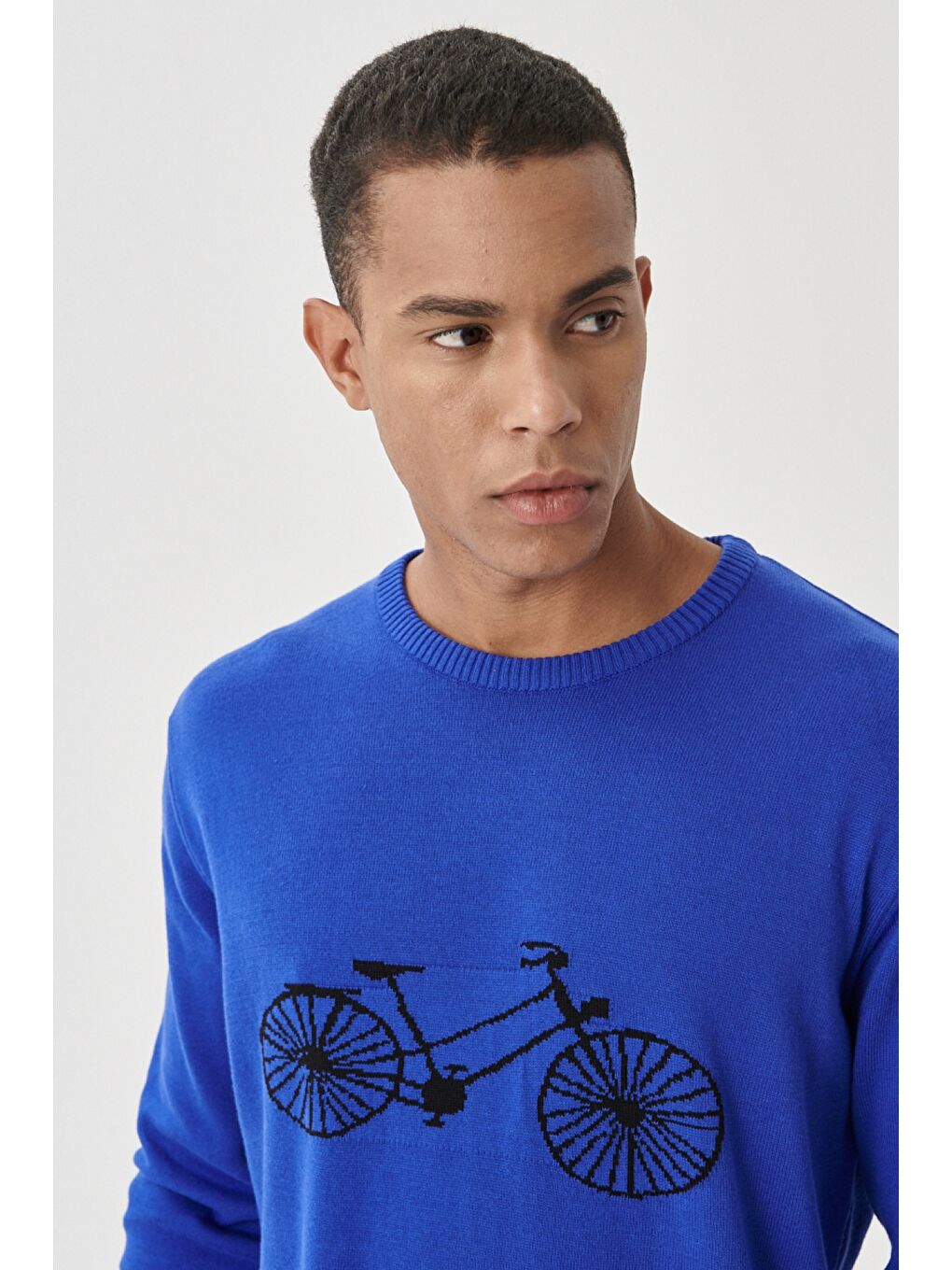 Mavi Erkek Saks-Siyah Standart Fit Bisiklet Yaka Desenli %100 Pamuk Triko Kazak-1