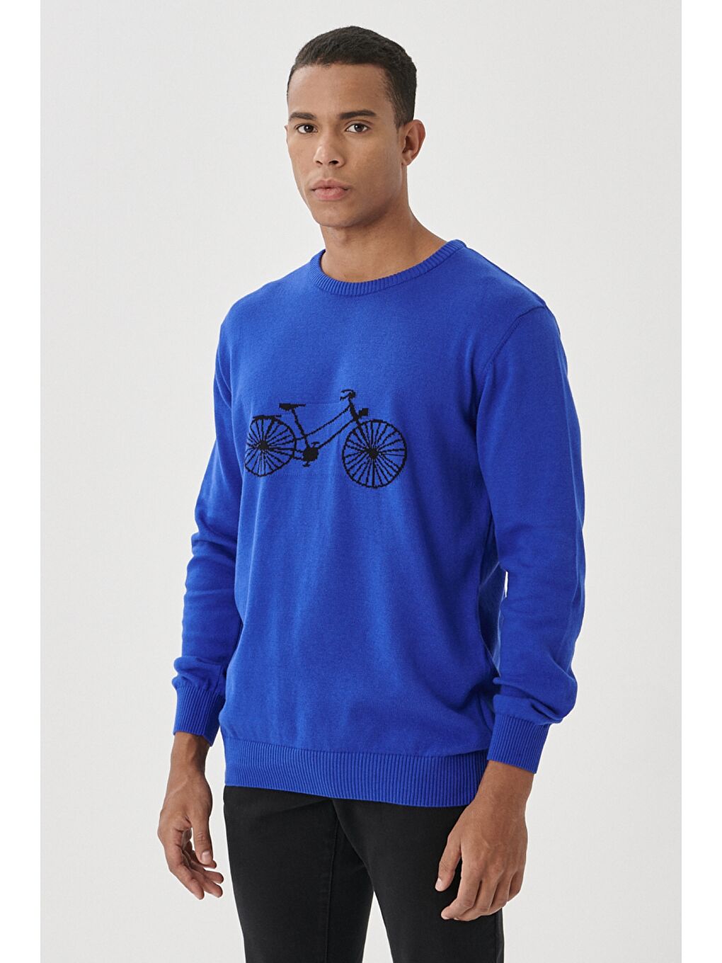 Mavi Erkek Saks-Siyah Standart Fit Bisiklet Yaka Desenli %100 Pamuk Triko Kazak-2