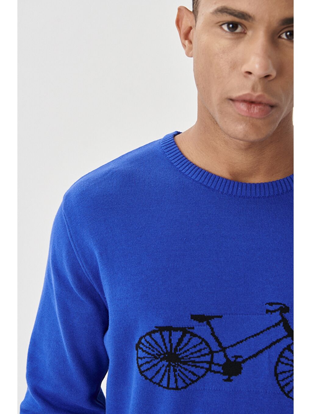 Mavi Erkek Saks-Siyah Standart Fit Bisiklet Yaka Desenli %100 Pamuk Triko Kazak-3