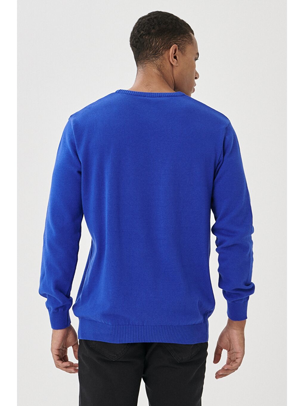 Mavi Erkek Saks-Siyah Standart Fit Bisiklet Yaka Desenli %100 Pamuk Triko Kazak-4