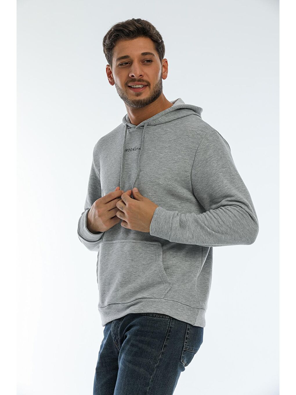 Süperlife Açık Gri Erkek Kapşonlu Regular Fit Brooklyn Baskılı İnce Sweatshirt SPR22SW161 - 2