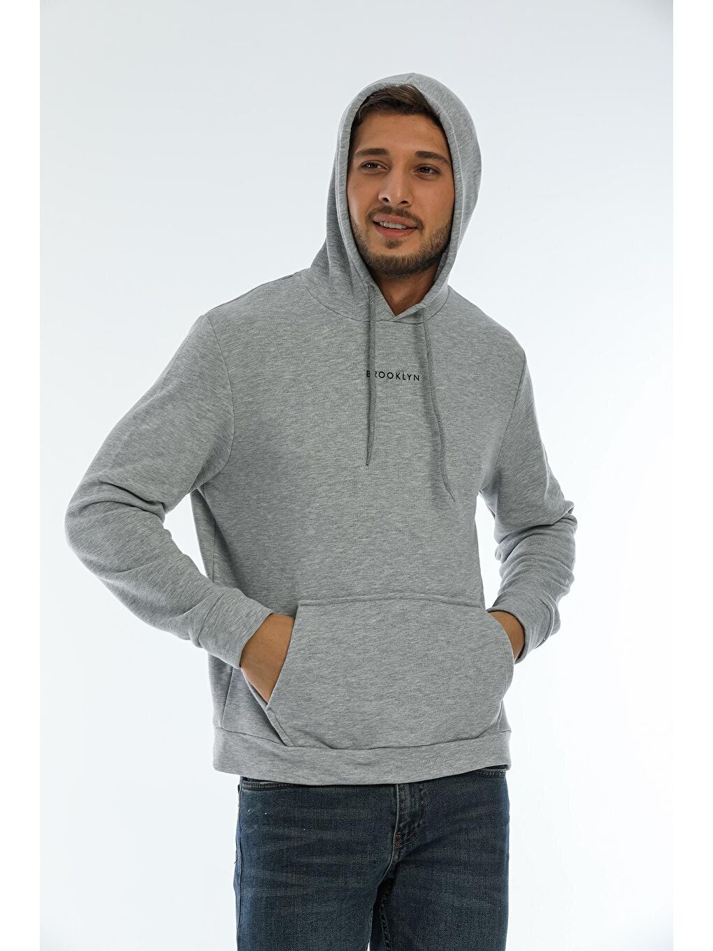 Süperlife Açık Gri Erkek Kapşonlu Regular Fit Brooklyn Baskılı İnce Sweatshirt SPR22SW161 - 3