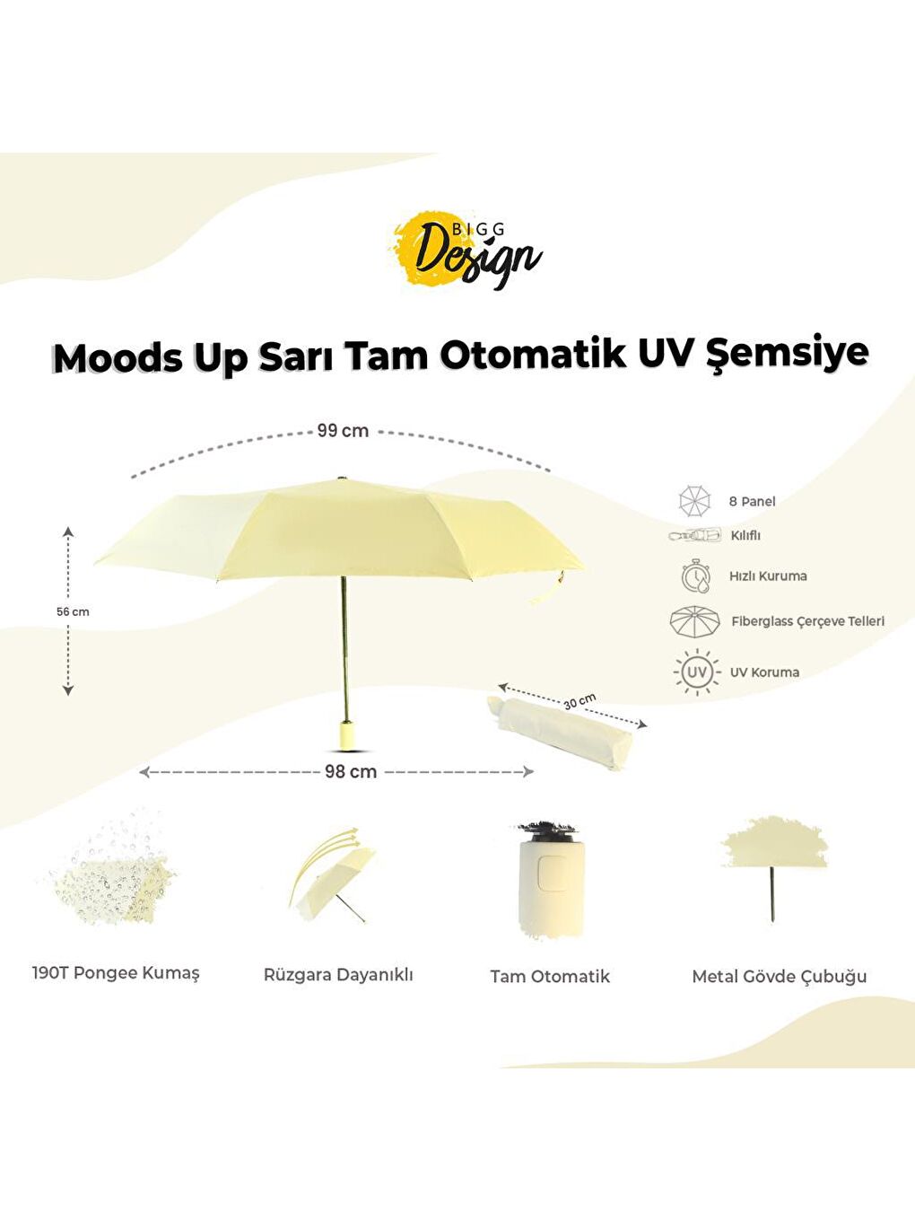 Biggdesign Sarı Moods Up Sarı Tam Otomatik UV Şemsiye - 8