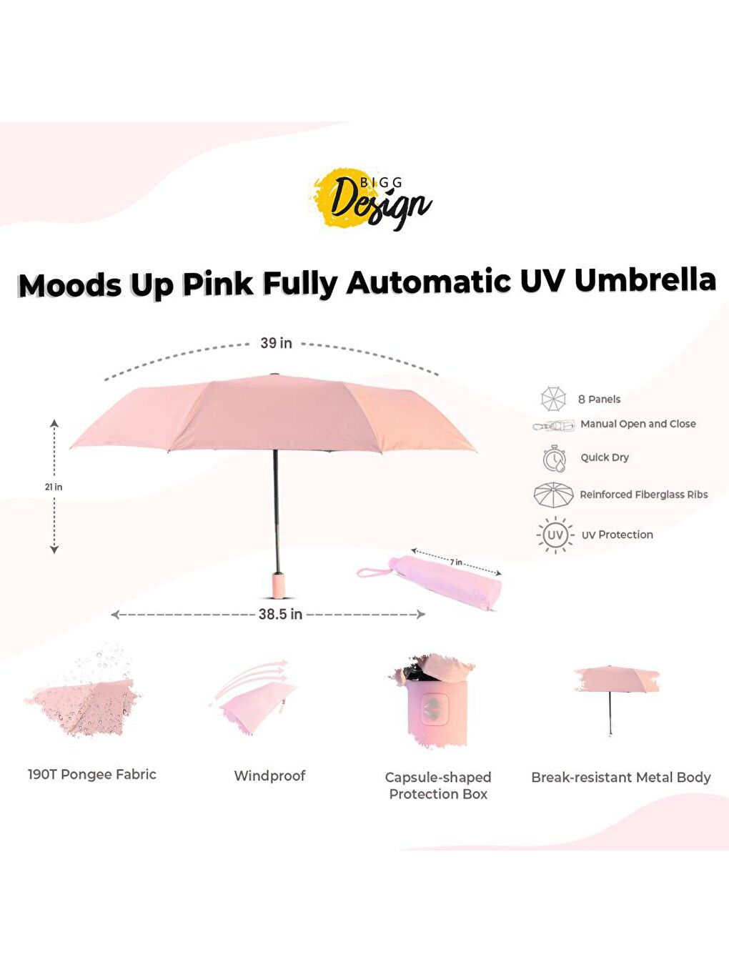 Biggdesign Pembe Moods Up Pembe Tam Otomatik UV Şemsiye - 7