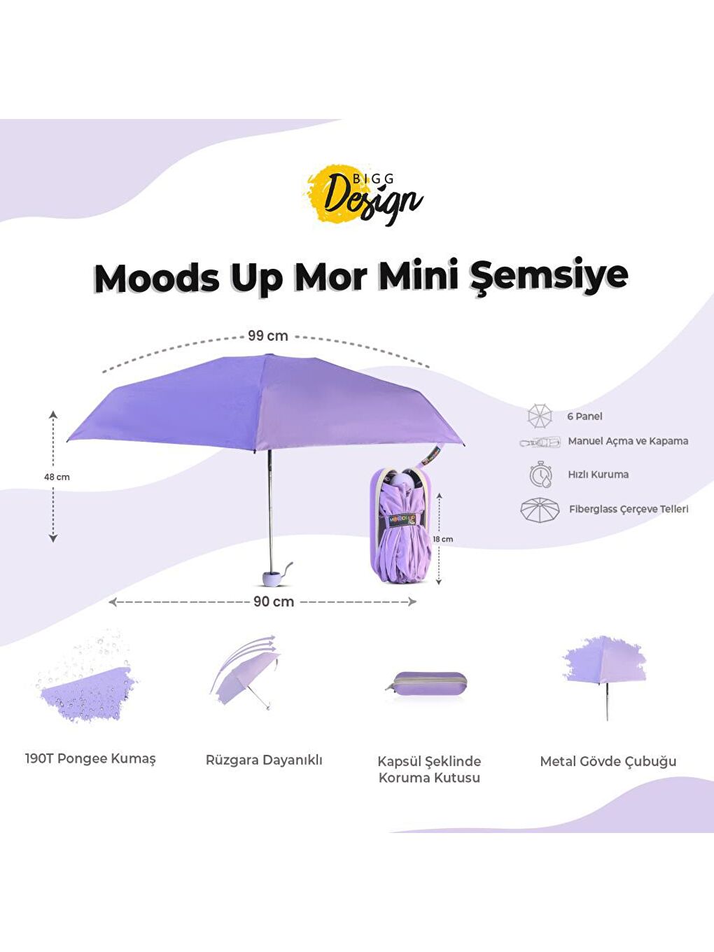 Biggdesign Mor Moods Up Mor Mini Şemsiye - 9