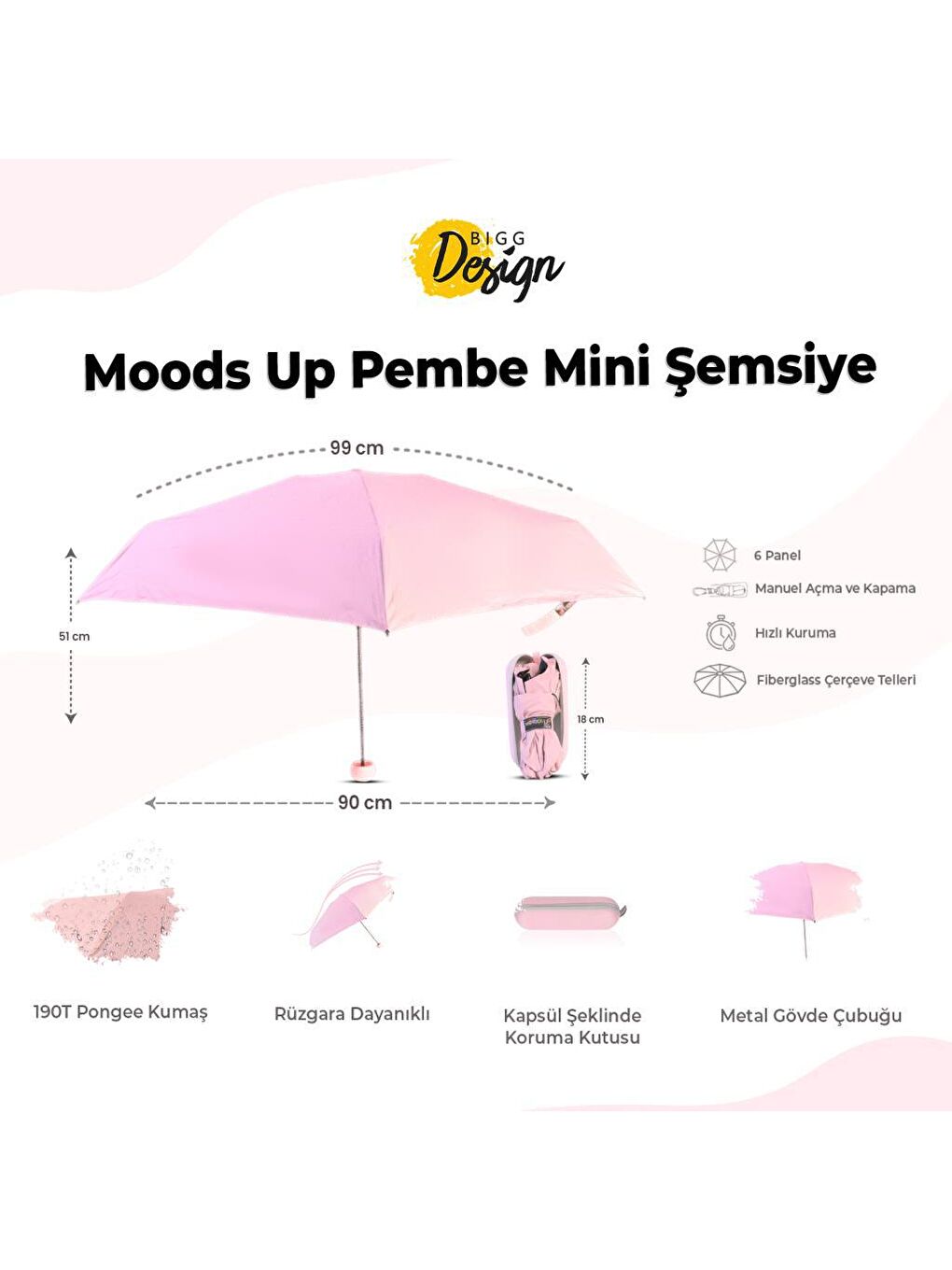 Biggdesign Pembe Moods Up Pembe Mini Şemsiye - 9