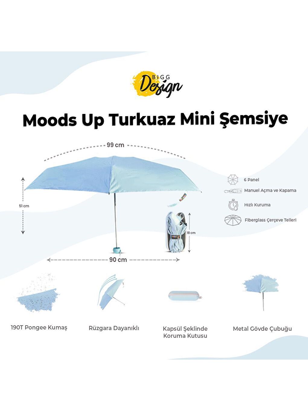 Biggdesign Turkuaz Moods Up Turkuaz Mini Şemsiye - 8