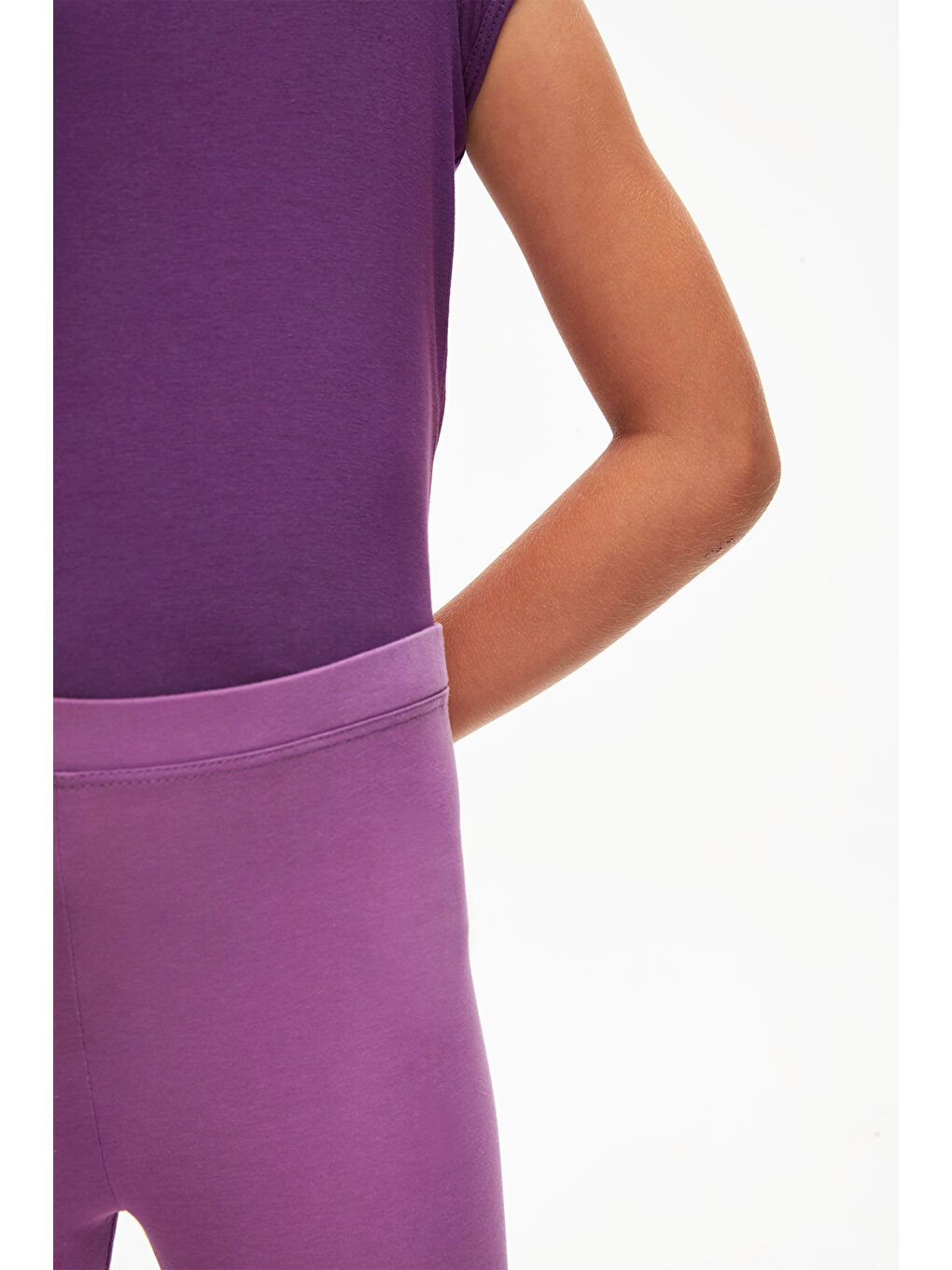 Açık Mor Kız Çocuk Düz Basıc Diz Altı Kapri-2