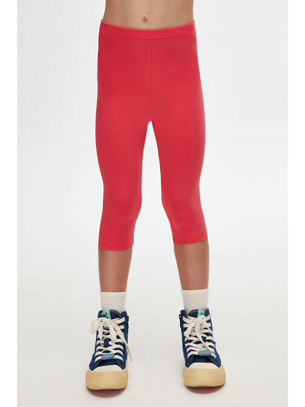 Kırmızı Nar Çiçeği Kız Çocuk Düz Basıc Diz Altı Kapri-2