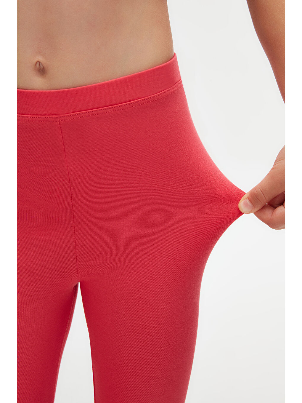 Kırmızı Nar Çiçeği Kız Çocuk Düz Basıc Diz Altı Kapri-3