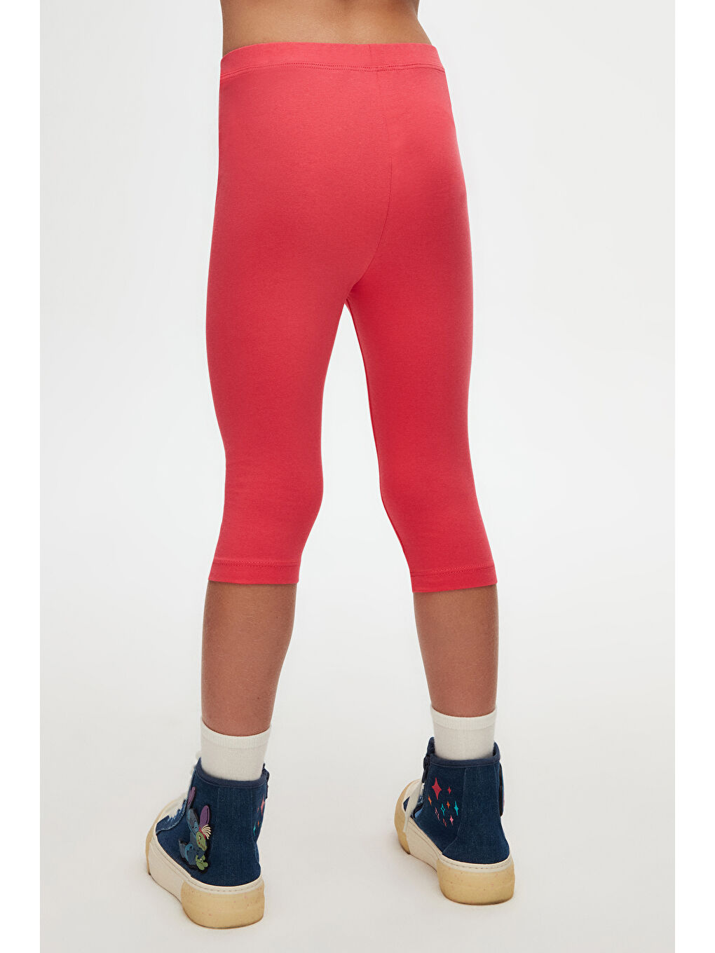 Kırmızı Nar Çiçeği Kız Çocuk Düz Basıc Diz Altı Kapri-4