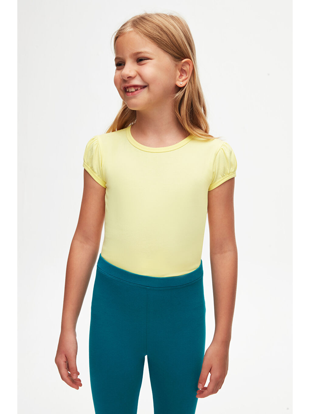 Koyu Petrol Kız Çocuk Tam Boy Düz Basıc Tayt-1