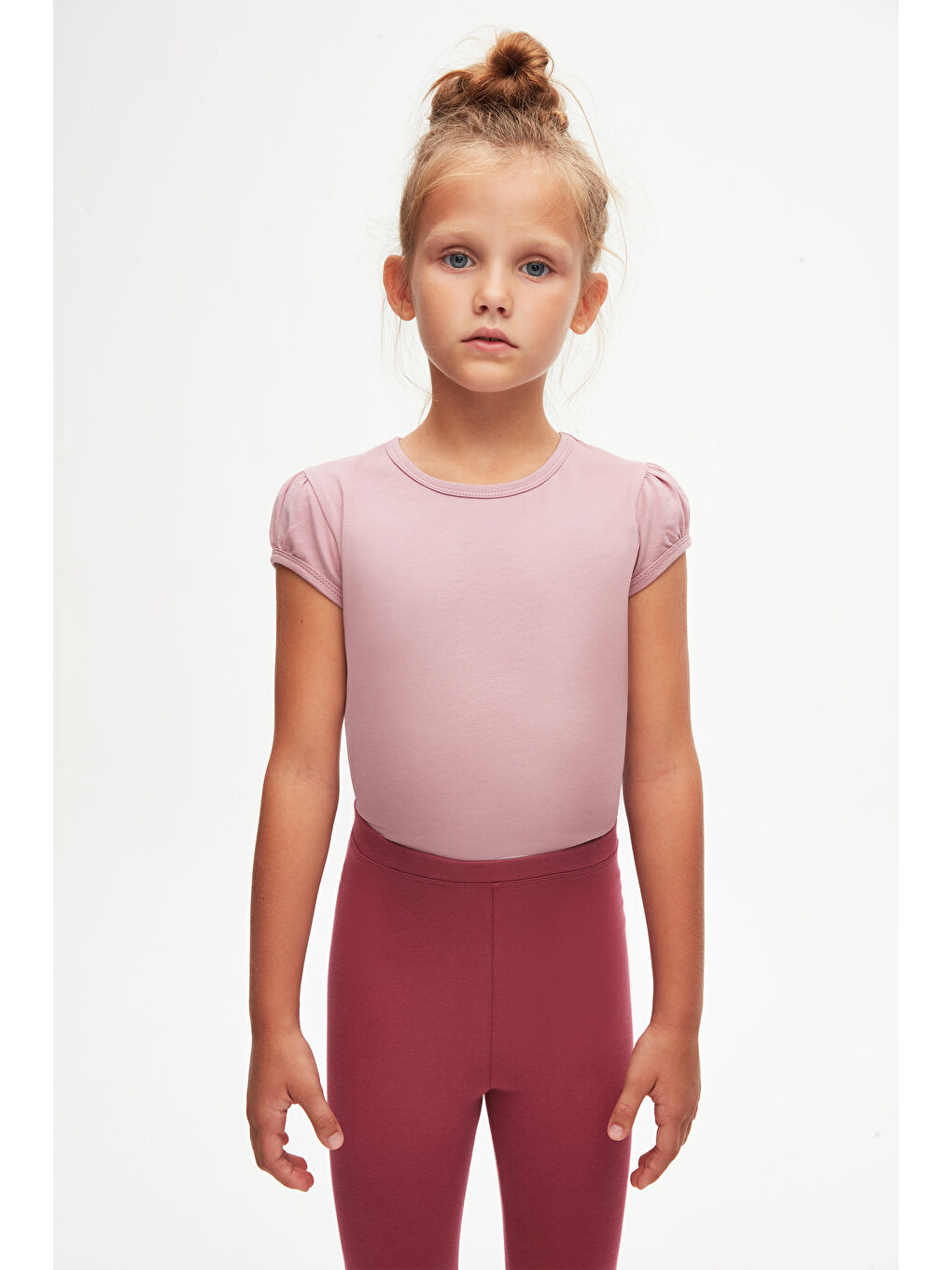 Açık Mürdüm Kız Çocuk Tam Boy Düz Basıc Tayt-1