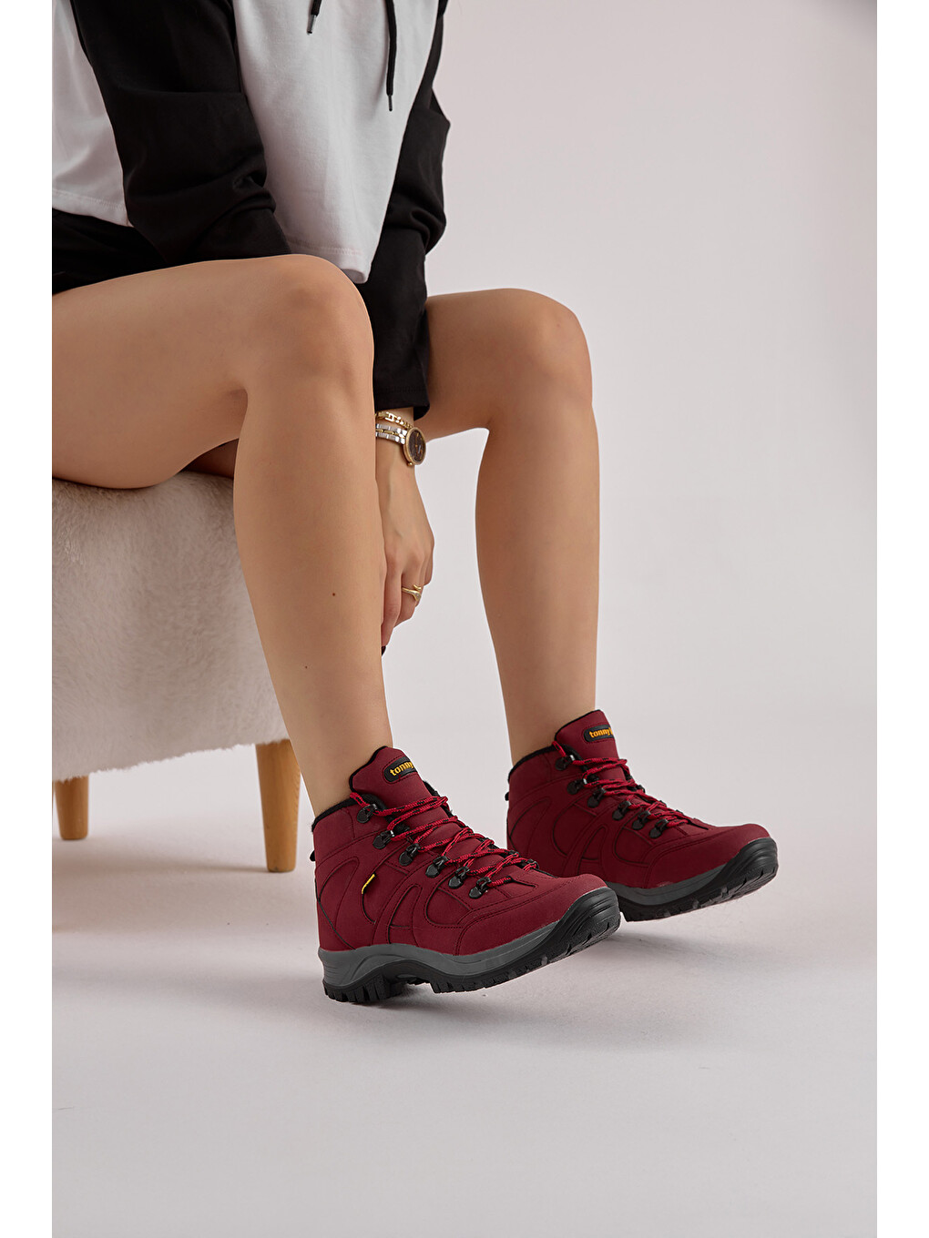 Unisex Bordo Rahat Kalıp Bağcıklı Trekking Bot