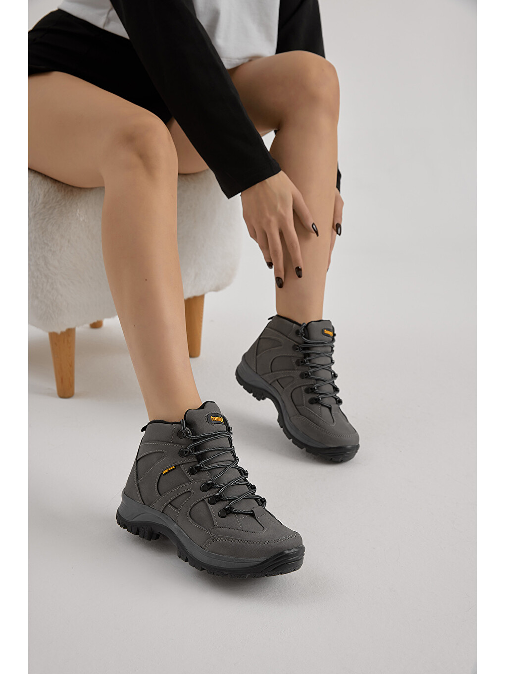 Gri Unisex Füme Rahat Kalıp Bağcıklı Trekking Bot-2