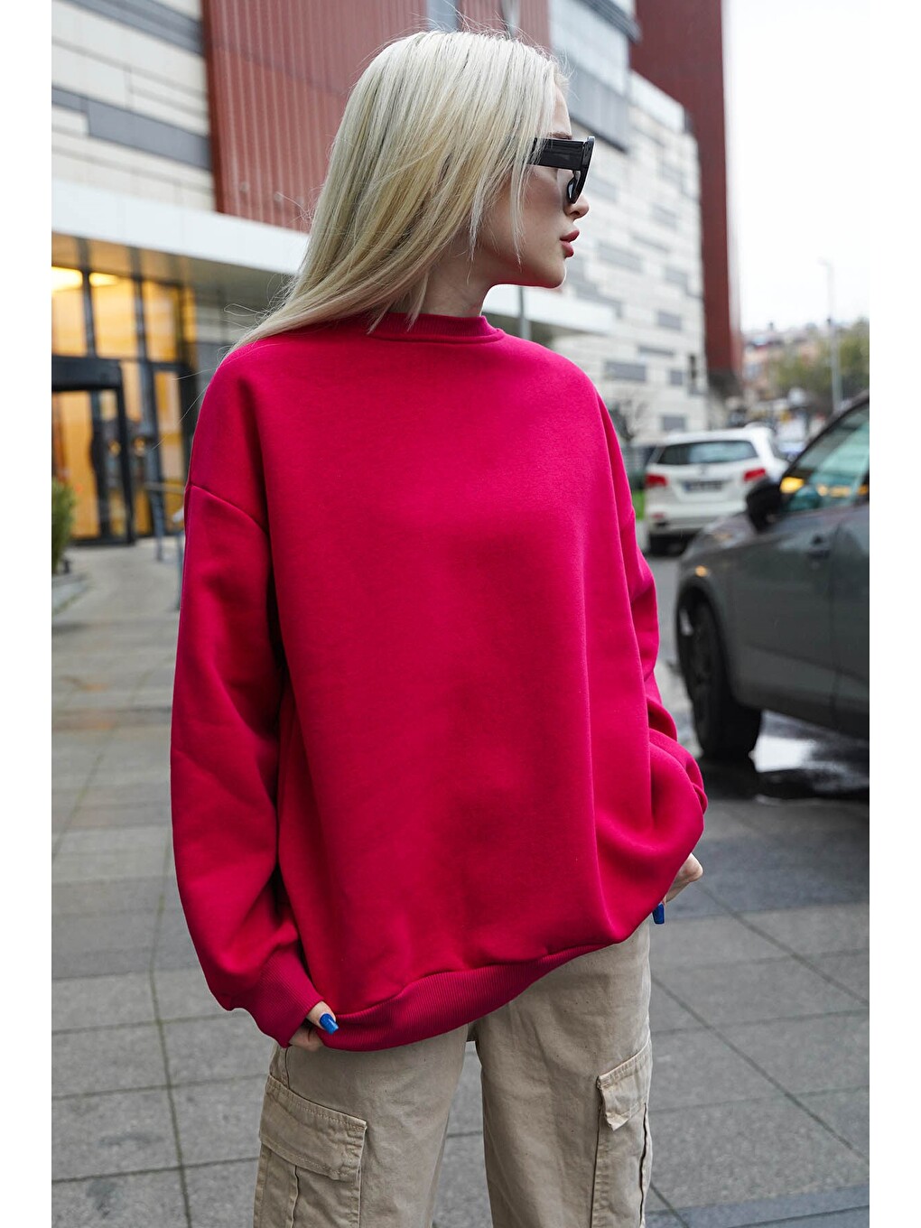 Fuşya Bisiklet Yaka Basic Sweatshirt Mg1559-1
