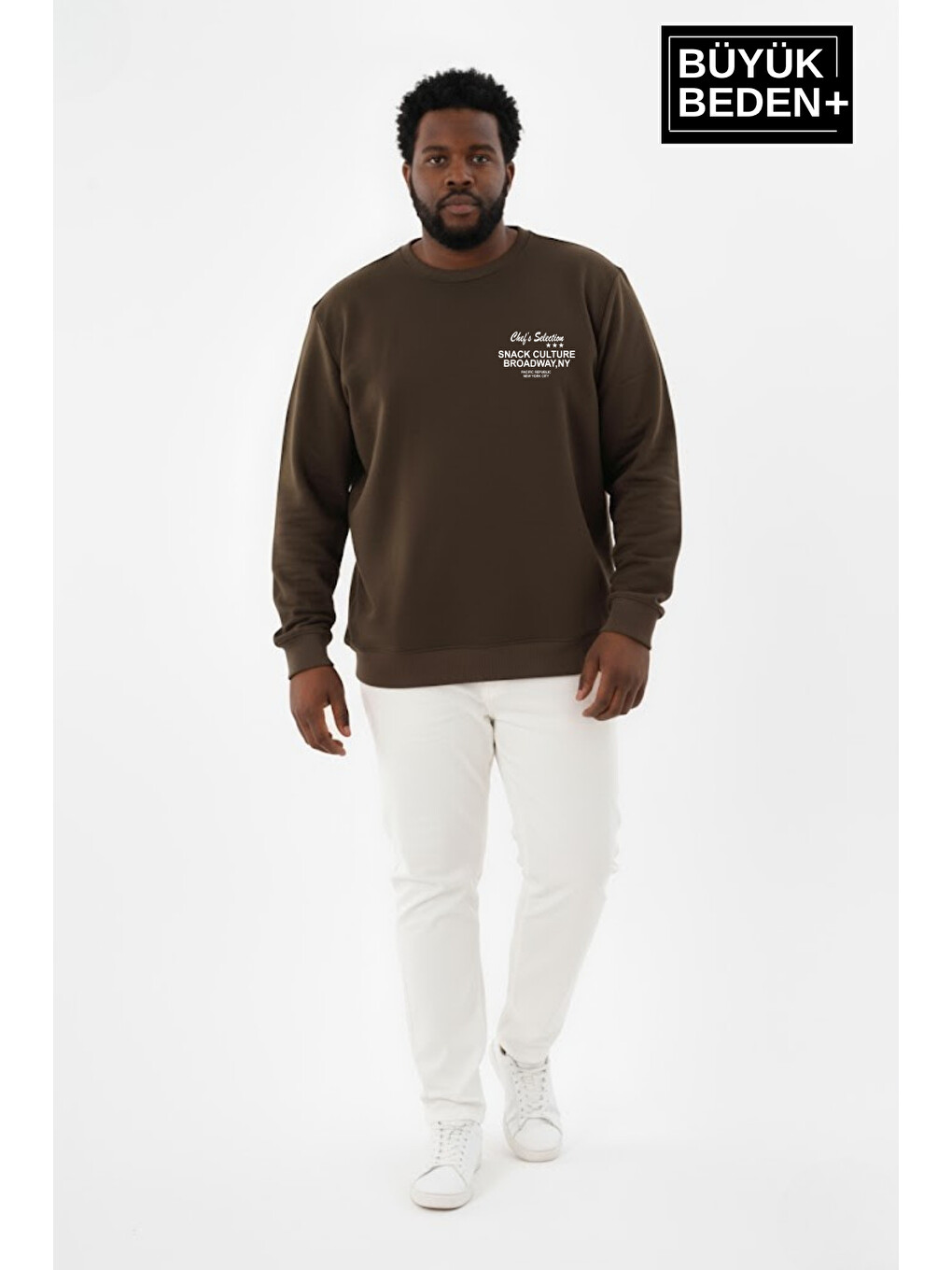 Haki Erkek Büyük Beden Chef Baskılı Bisilet Yaka İnce Sweatshirt Spr26bsw956-4