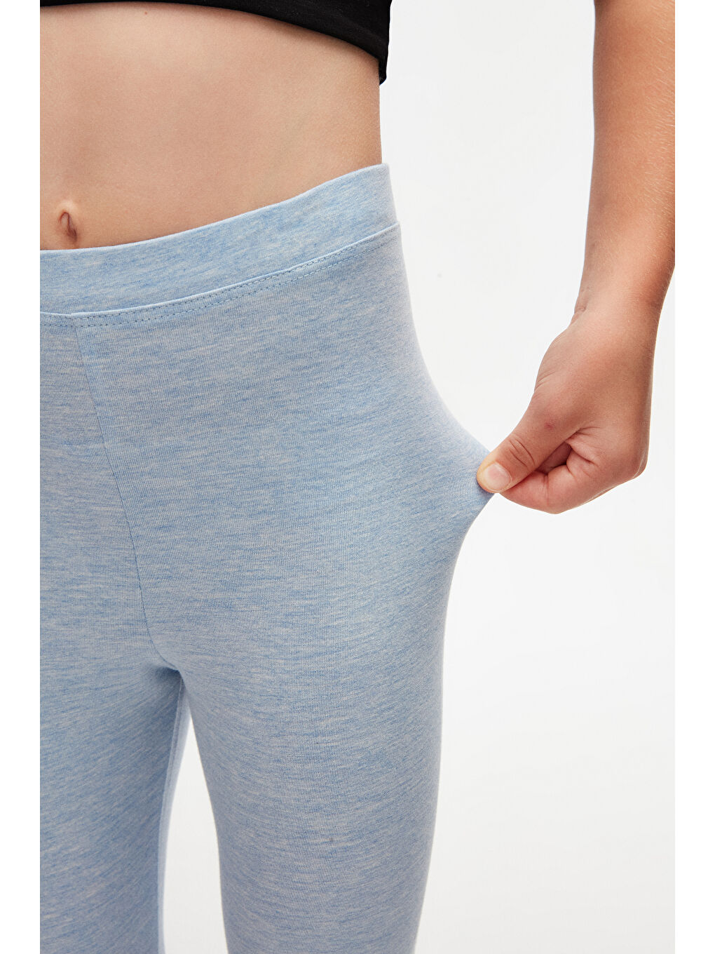 Mavi Melanj Kız Çocuk Tam Boy Düz Basıc Tayt-3