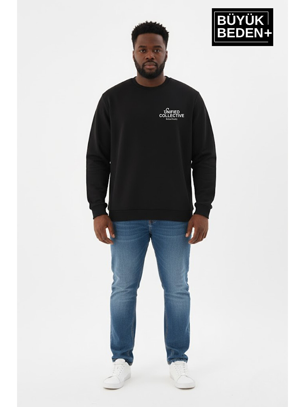 Siyah Erkek Büyük Beden Unified Collective Baskılı Bisiklet Yaka İnce Sweatshirt Spr26bsw956-10