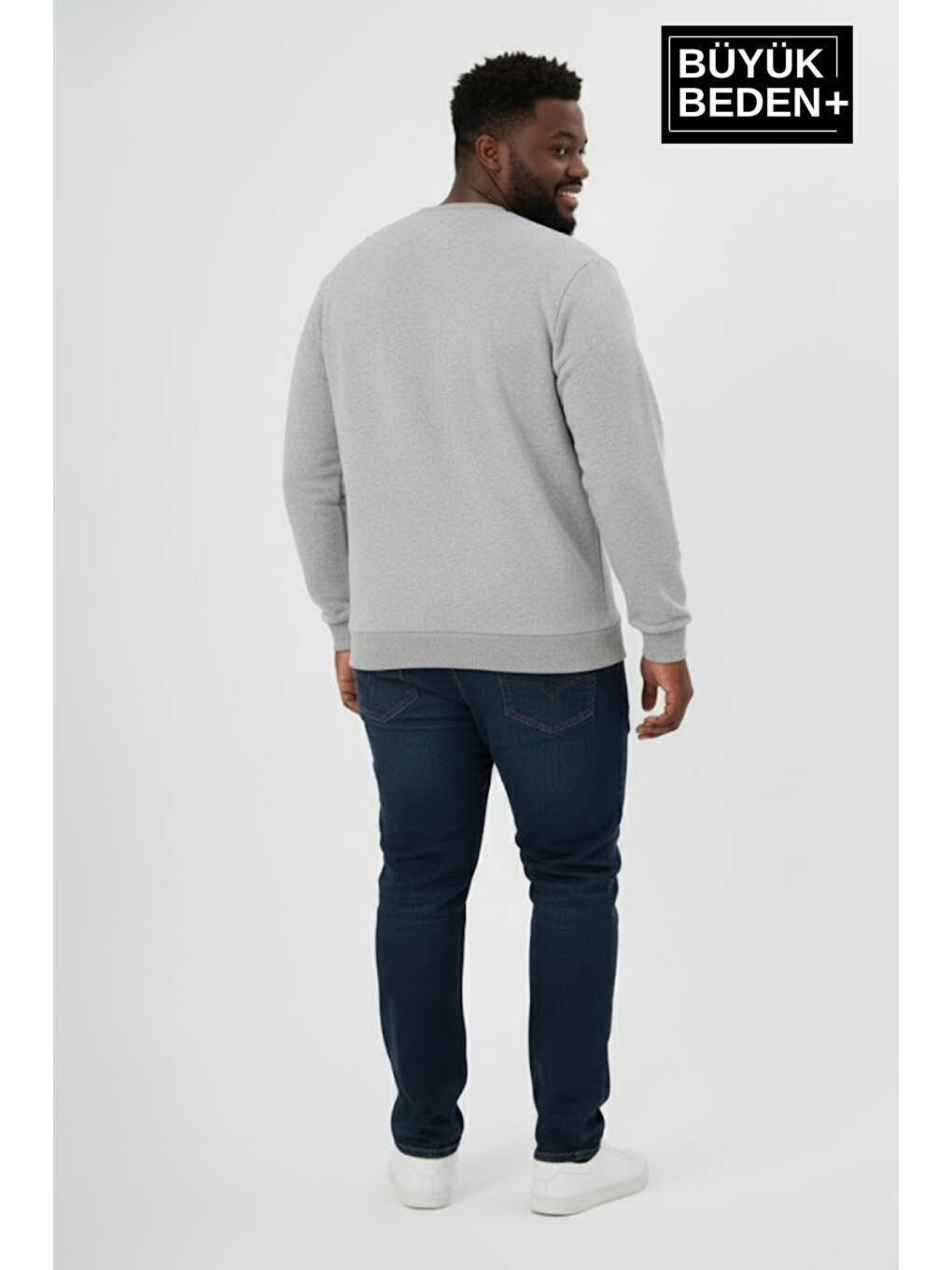 Gri Erkek Büyük Beden Unified Collective Baskılı Bisiklet Yaka İnce Sweatshirt Spr26bsw956-10-1
