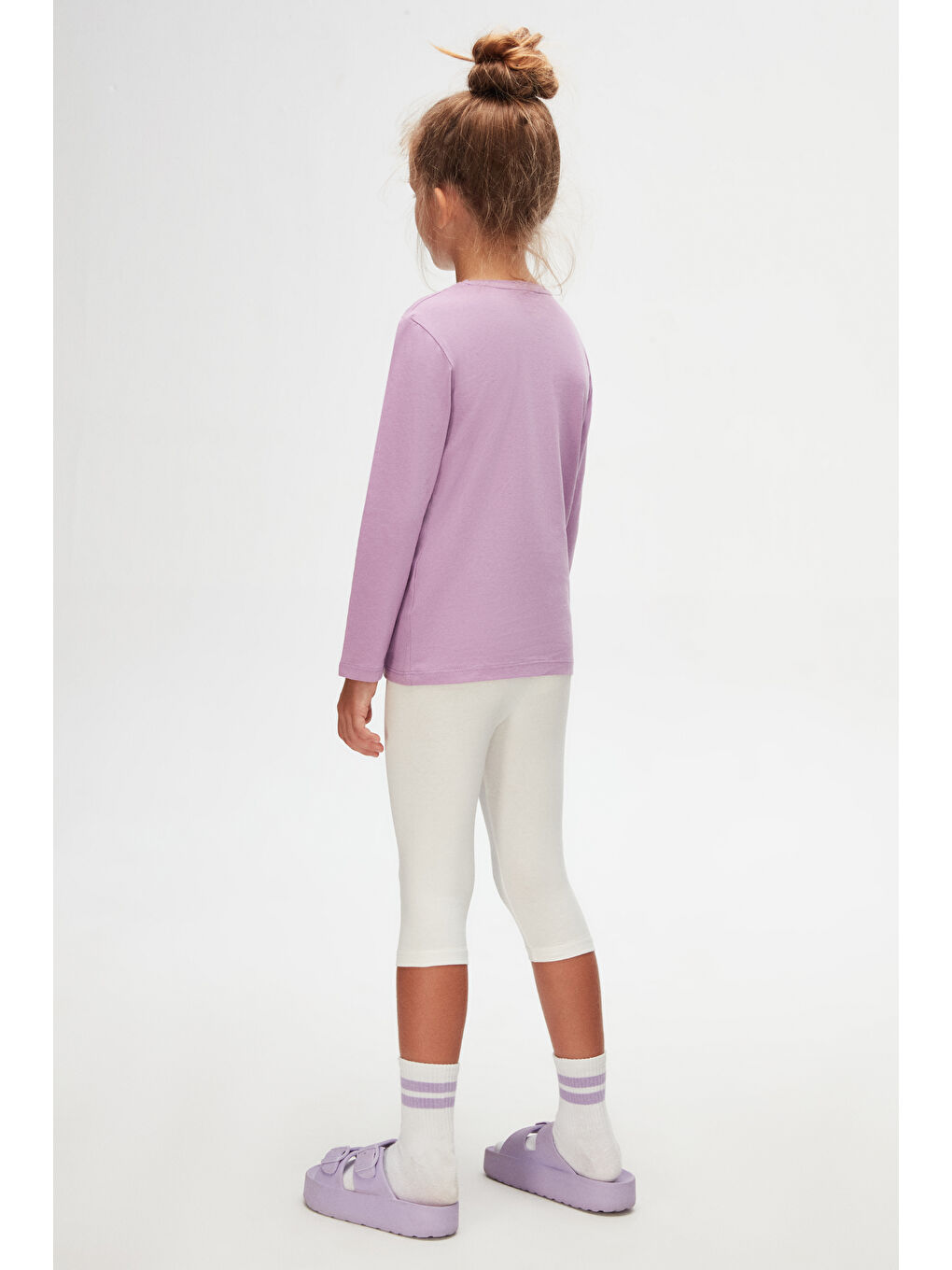 Lila Unısex Sıfır Yaka Uzun Kollu Tişört-3
