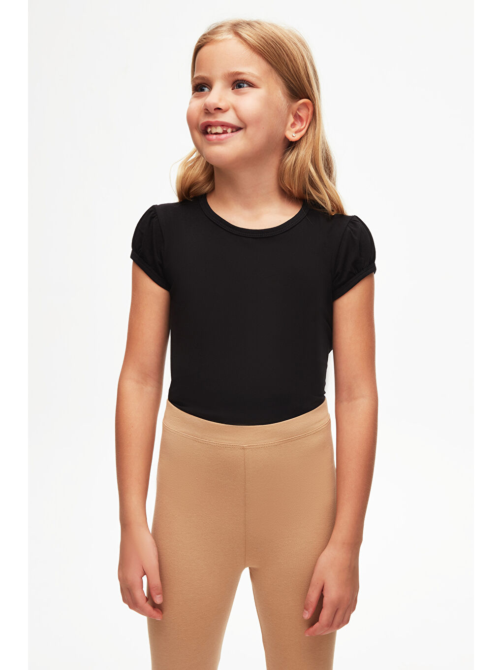 Kahverengi Sütlü Kahve Kız Çocuk Tam Boy Düz Basıc Tayt-1