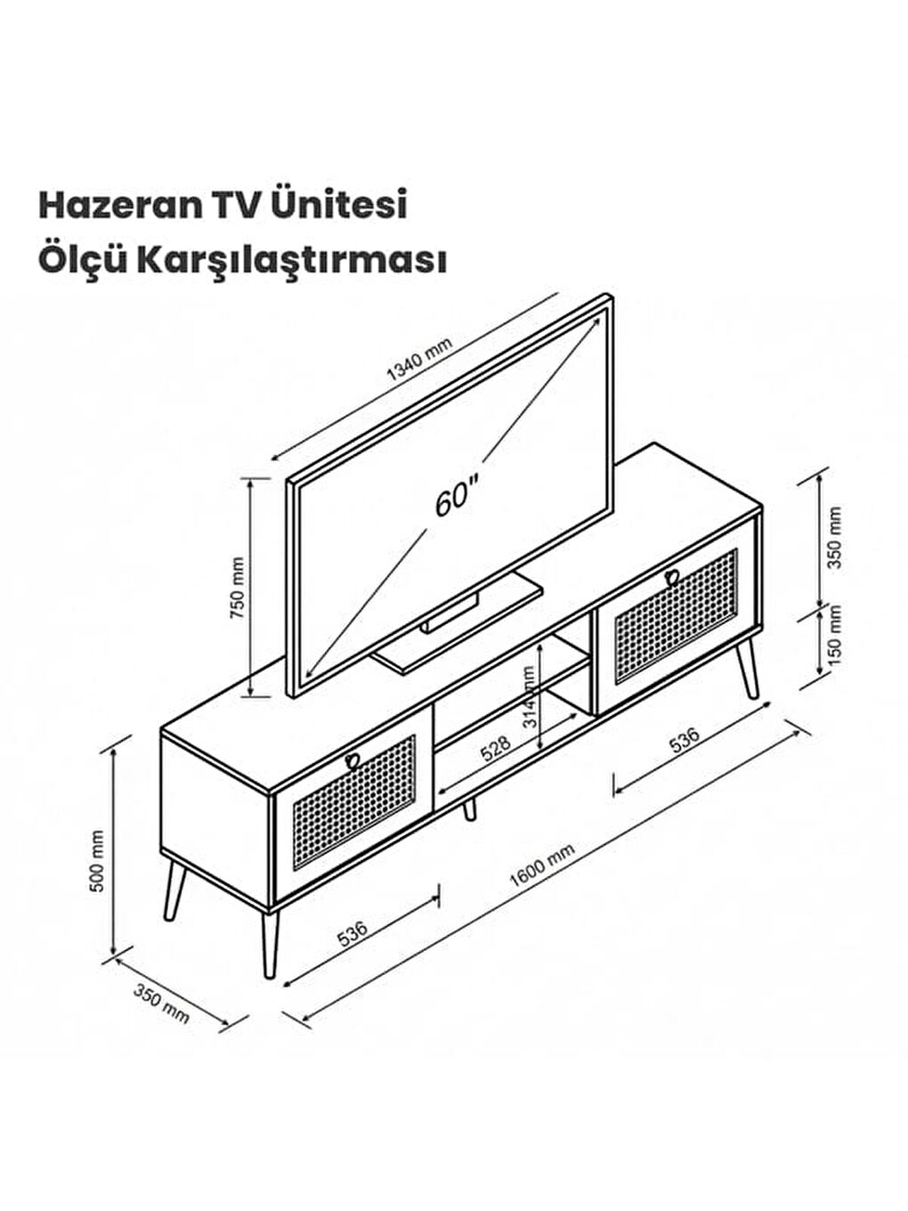 Kahverengi 2 Kapaklı Hazeran Tv Ünitesi - Safir Meşe - 160 cm-8
