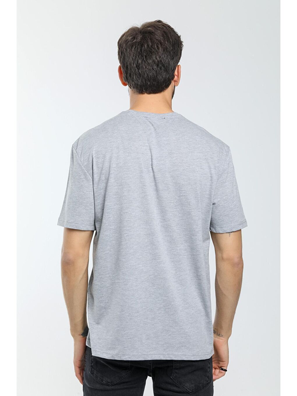 Gri Erkek Bisiklet Yaka Slim Fit Baskılı Tişort SPR21Y24-2