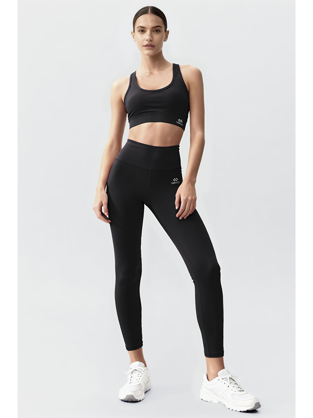 Siyah Yüksek Bel Toparlayıcı Çapraz Sırt Detaylı Slim Fit Kadın Tayt Takım - 95283-2