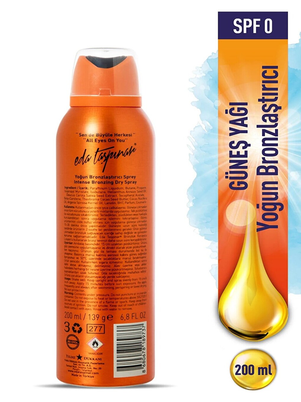 Spf 0, Aerosol Sprey, Kolayca Sürülebilen, Yoğun Bronzlaştırıcı Yağ,! Buğday & Koyu Tenliler, 200 Ml-1