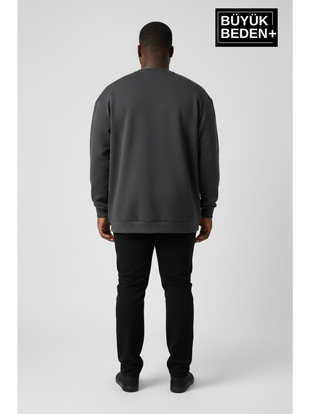 Antrasit Erkek Büyük Beden Ny Newyork Baskılı Bisiklet Yaka İnce Sweatshirt Spr26bsw956-15-1