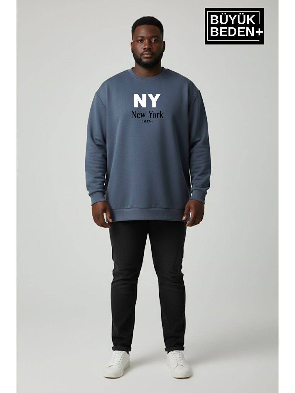Mavi Erkek Büyük Beden Ny Newyork Baskılı Bisiklet Yaka İnce Sweatshirt Spr26bsw956-15