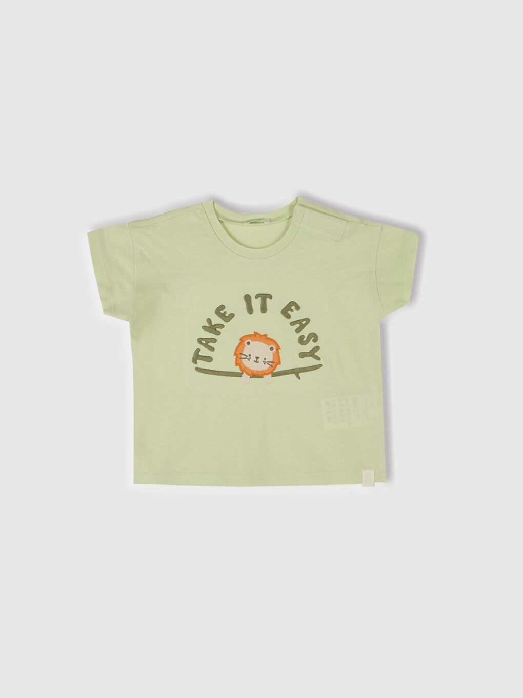 Turkuaz Bebek Su Yeşili Aplikeli ve Baskılı Bisiklet Yaka T-Shirt-2