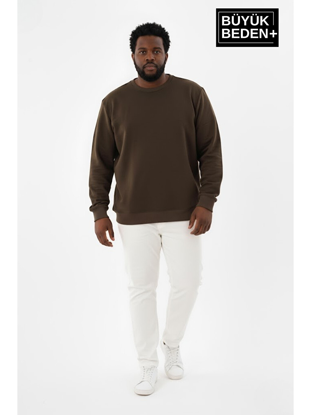 Haki Erkek Bisiklet Yaka İnce Büyük Beden Sweatshirt – Regular Fit %64 Pamuklu Spr26bsw956
