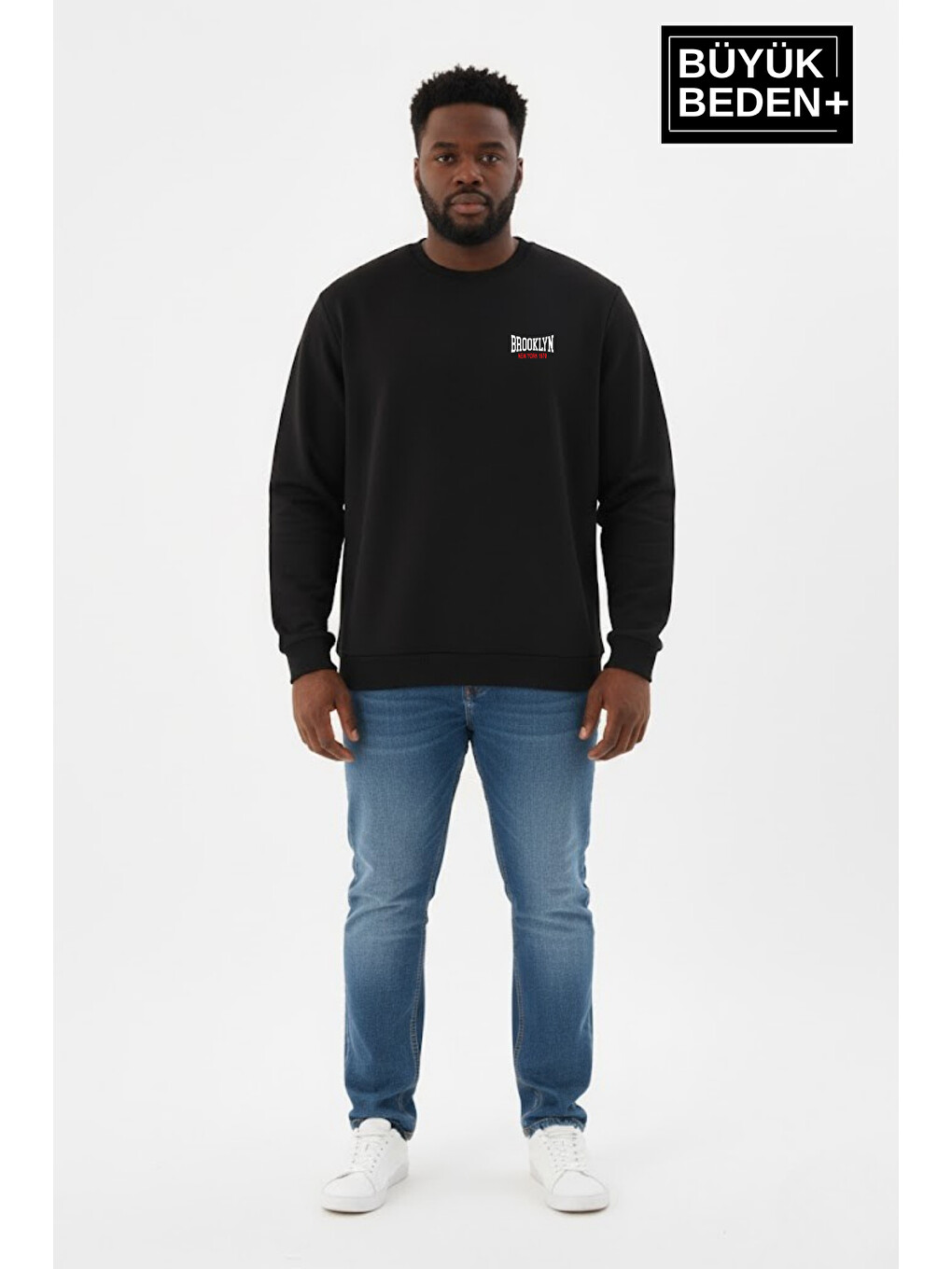 Siyah Erkek Büyük Beden Brooklyn 1970 Baskılı Bisilet Yaka İnce Sweatshirt Spr26bsw956-3