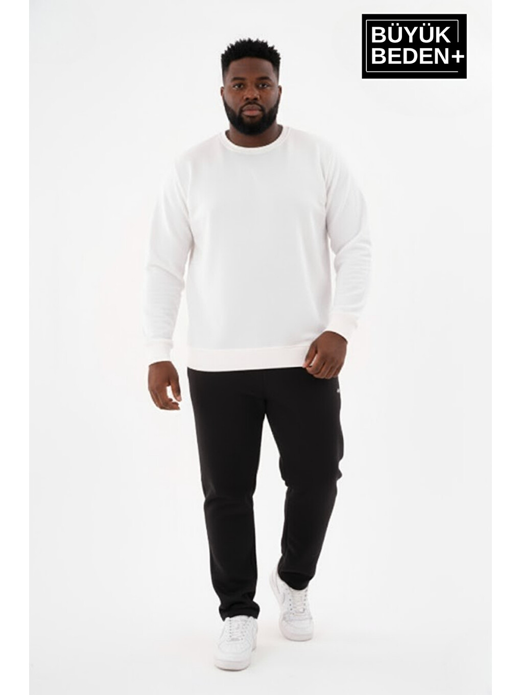 Ekru Erkek Bisiklet Yaka İnce Büyük Beden Sweatshirt – Regular Fit %64 Pamuklu Spr26bsw956