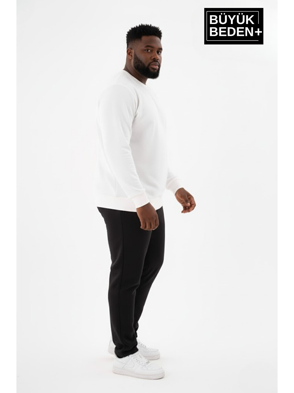 Ekru Erkek Bisiklet Yaka İnce Büyük Beden Sweatshirt – Regular Fit %64 Pamuklu Spr26bsw956-1