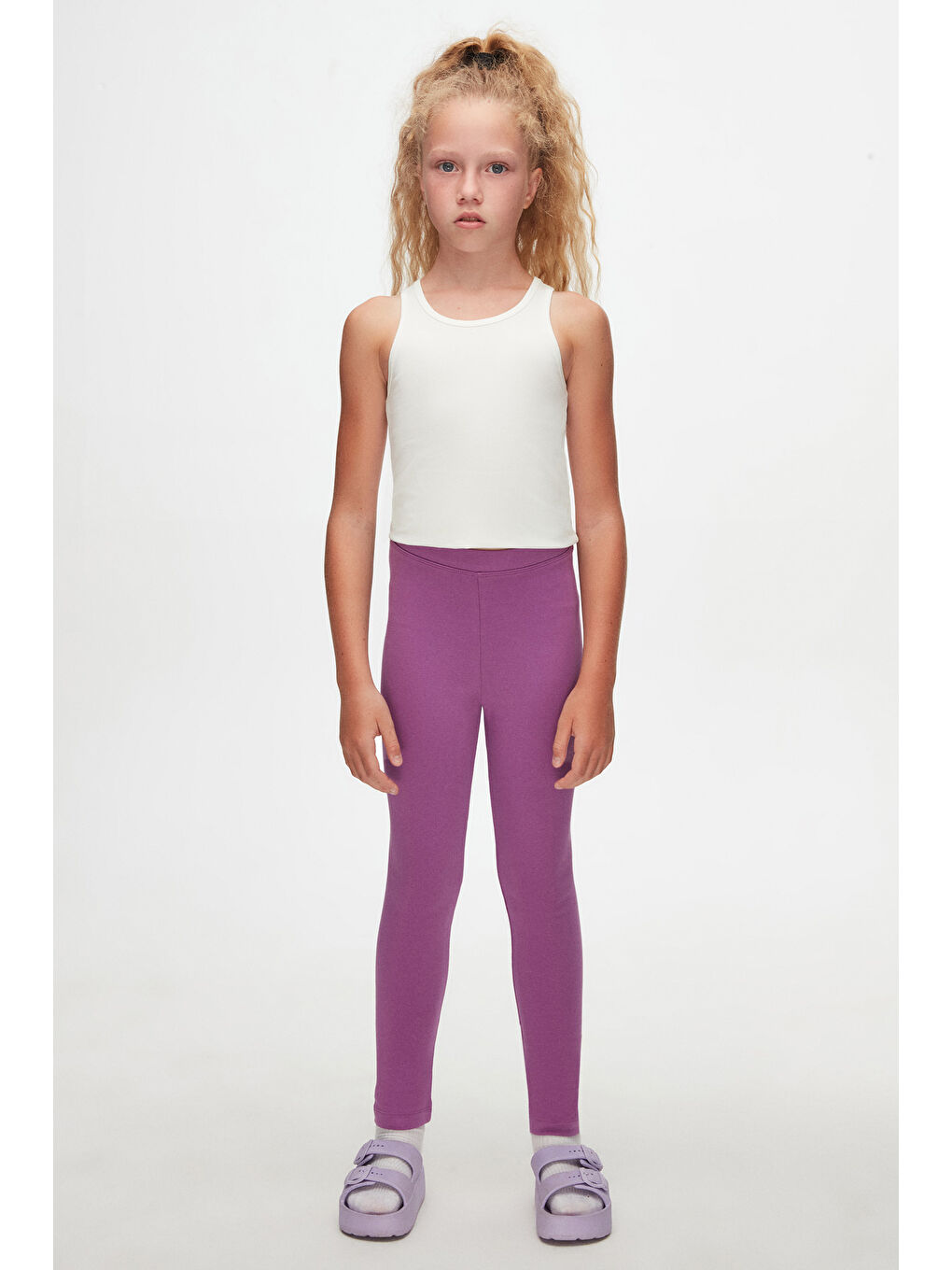Açık Mor Kız Çocuk Kışlık Tam Boy Düz Basıc Tayt