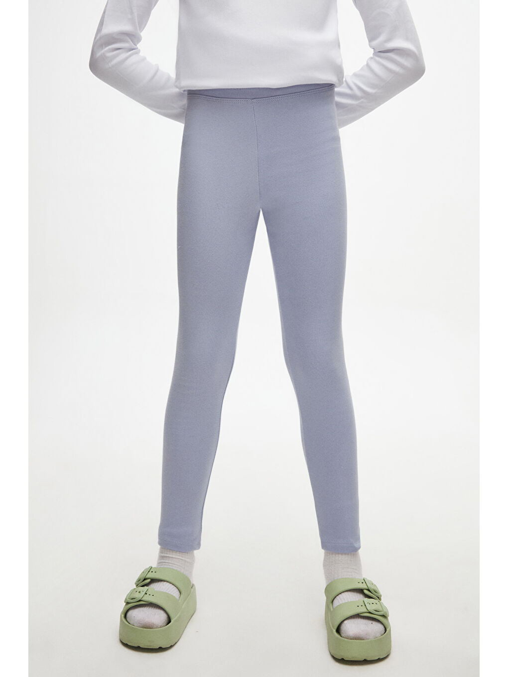 Açık Lila Kız Çocuk Kışlık Tam Boy Düz Basıc Tayt-1