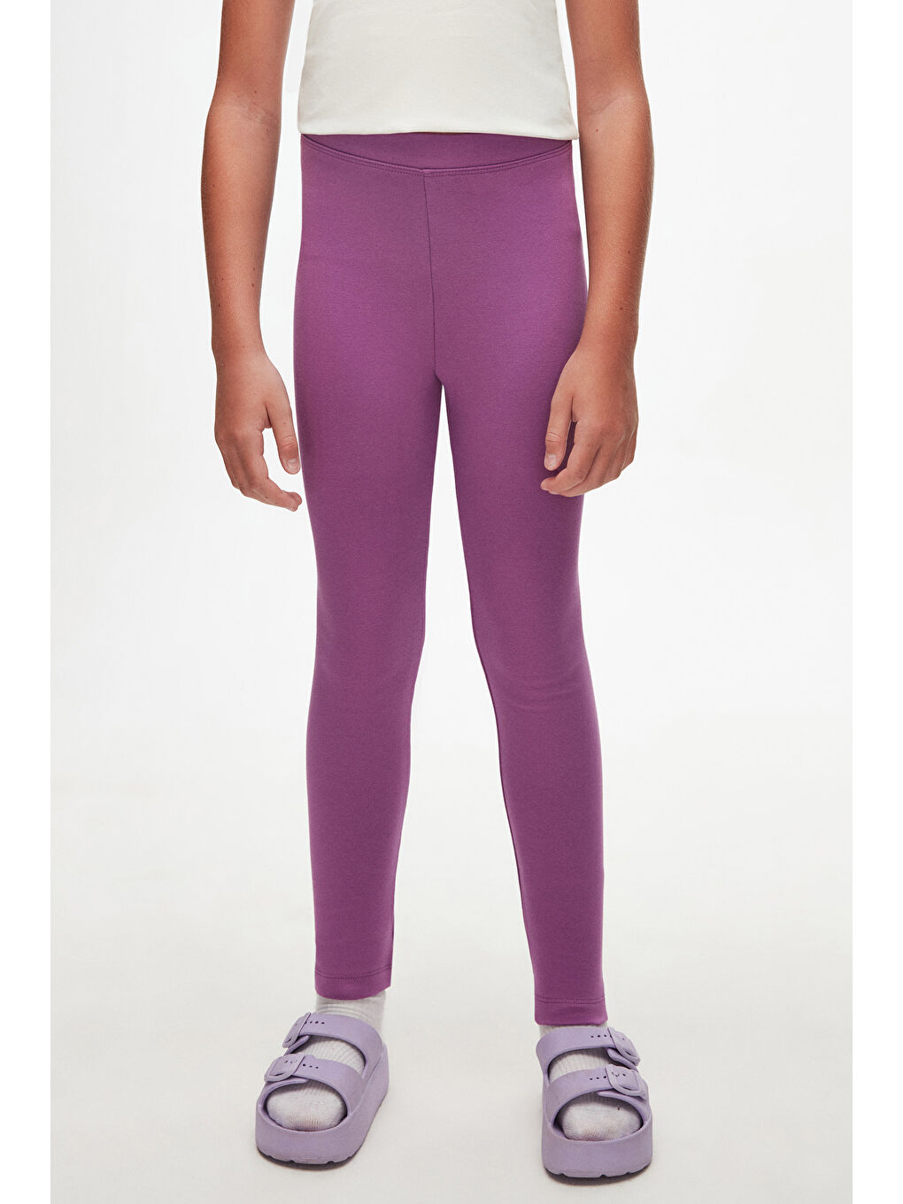 Açık Mor Kız Çocuk Kışlık Tam Boy Düz Basıc Tayt-1