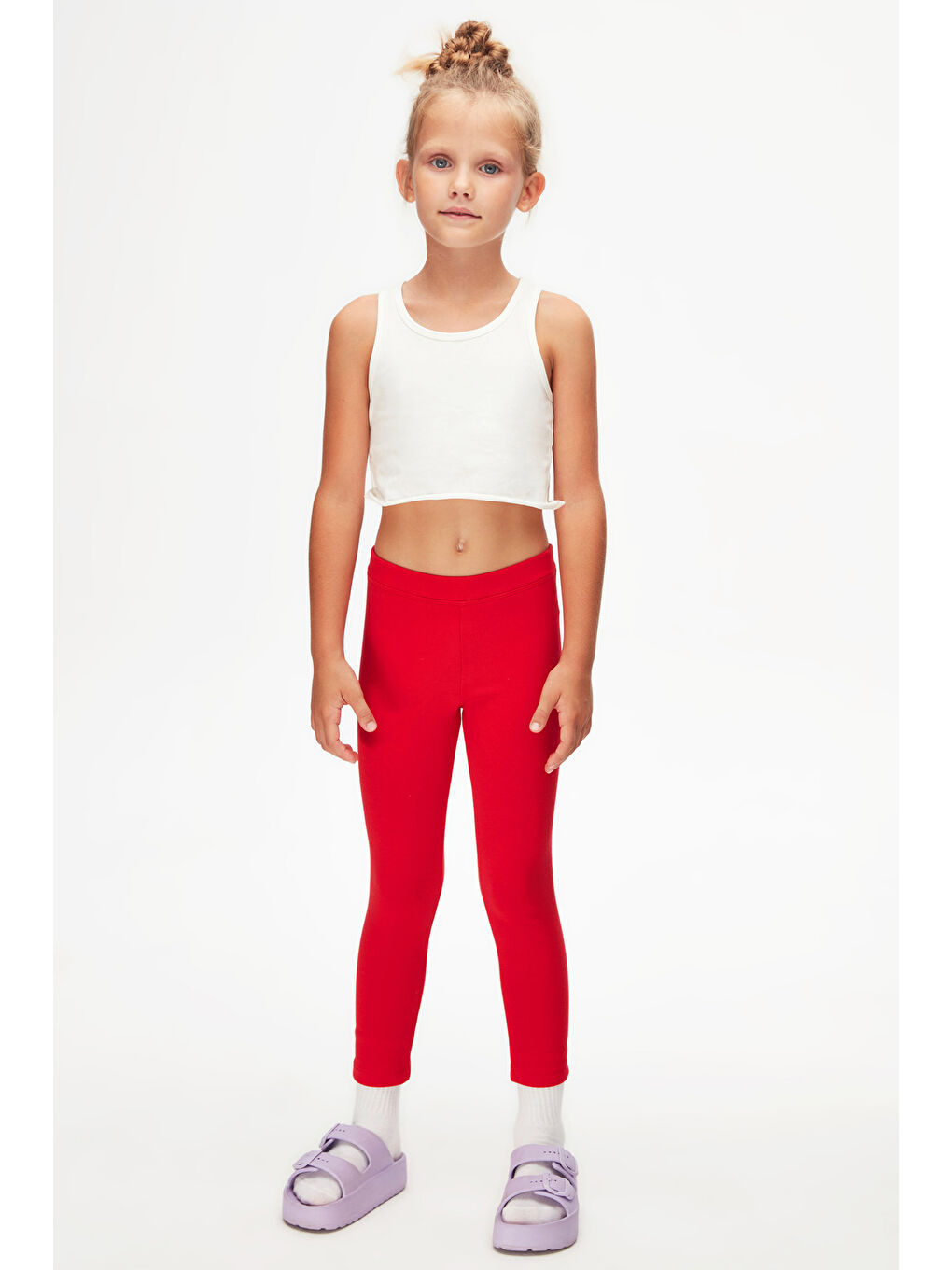 Açık Kırmızı Kız Çocuk Kışlık Tam Boy Düz Basıc Tayt