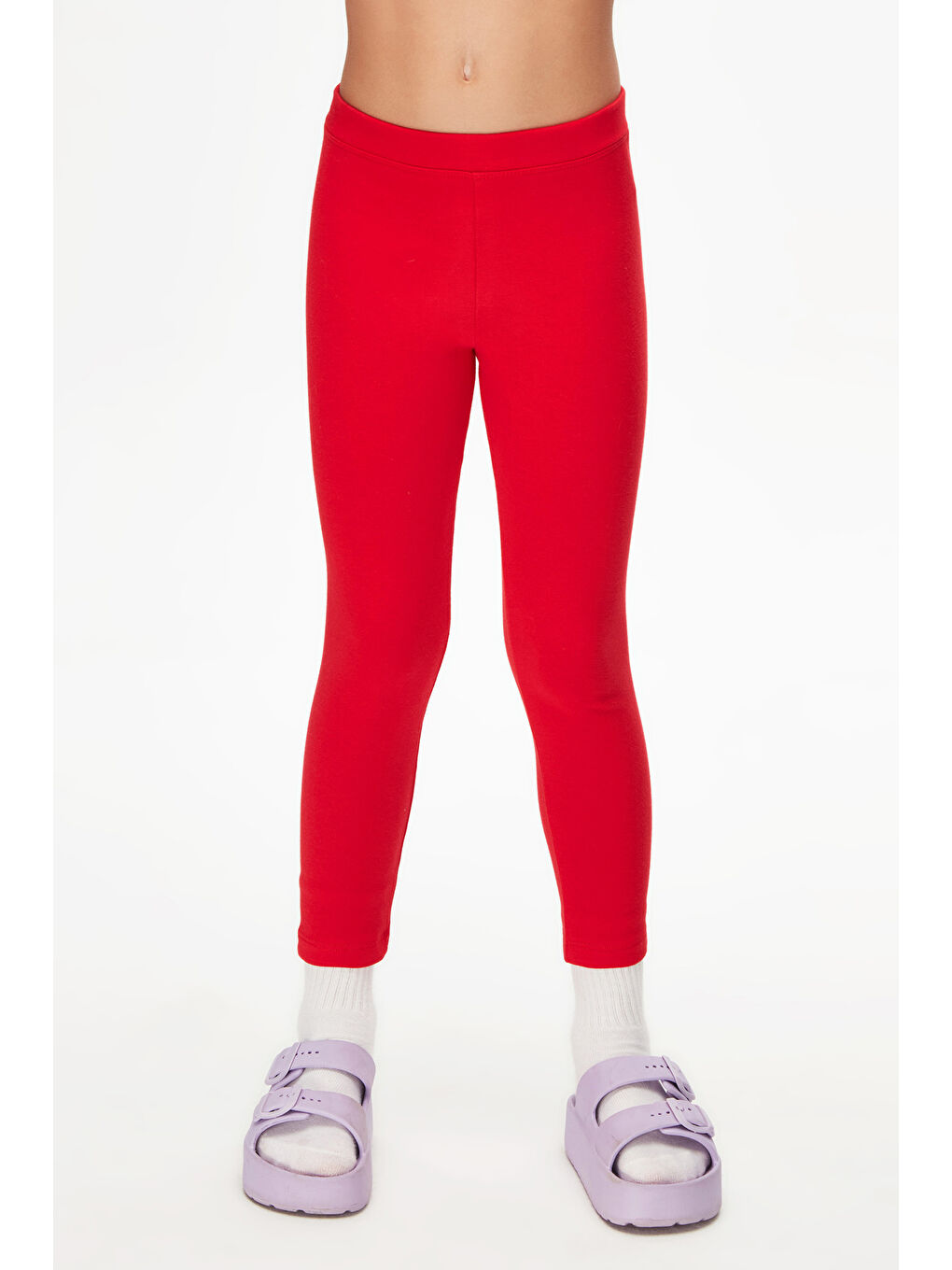 Açık Kırmızı Kız Çocuk Kışlık Tam Boy Düz Basıc Tayt-1