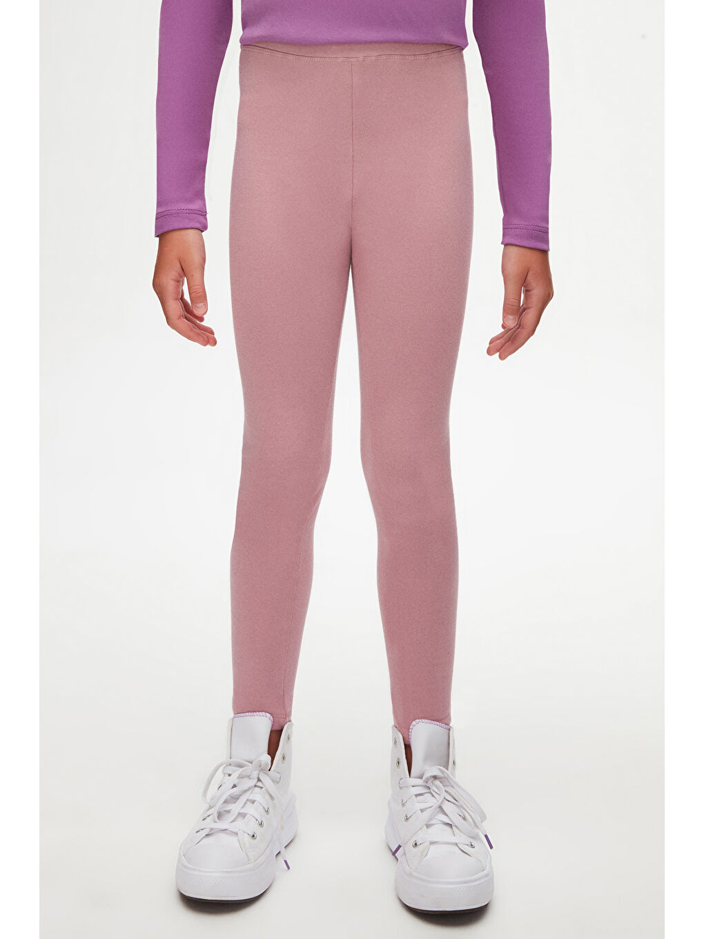 Pembe Gül Kurusu Kız Çocuk Kışlık Tam Boy Düz Basıc Tayt-1