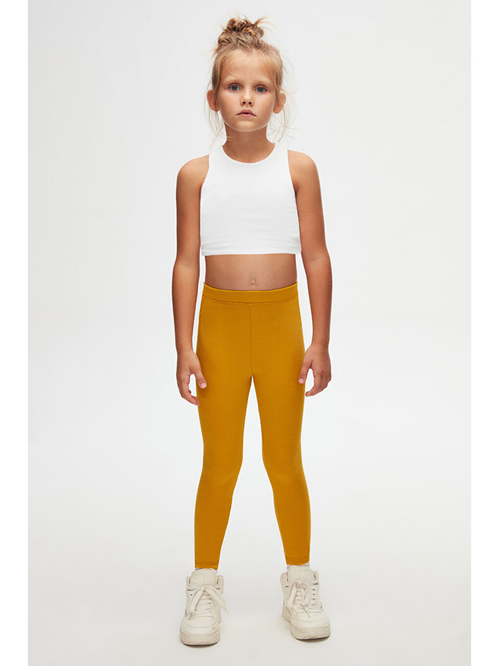 Sarı Hardal Kız Çocuk Kışlık Tam Boy Düz Basıc Tayt