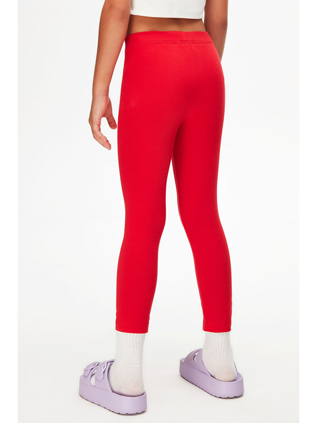 Açık Kırmızı Kız Çocuk Kışlık Tam Boy Düz Basıc Tayt-3