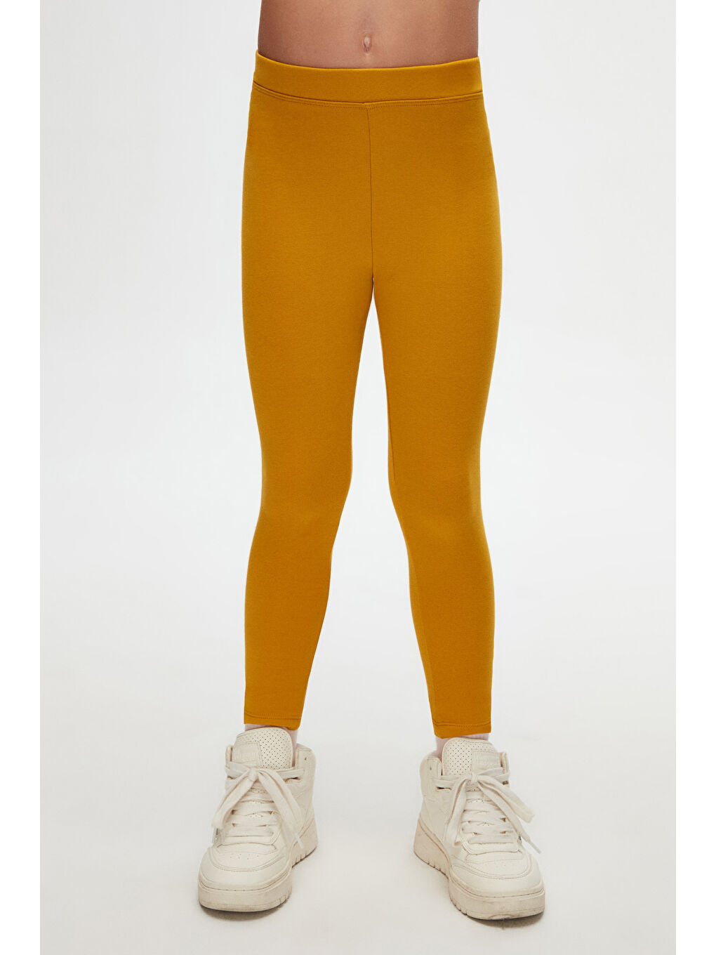 Sarı Hardal Kız Çocuk Kışlık Tam Boy Düz Basıc Tayt-1